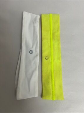 Lululemon Reflective Logo Headbands - White & Neon Yellow OS